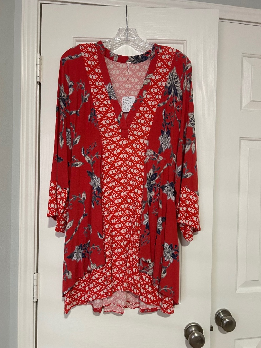 NWT Free People Wine Floral Mini Dress w/ Bell Sleeves Size XS Boho ~ Vacay!